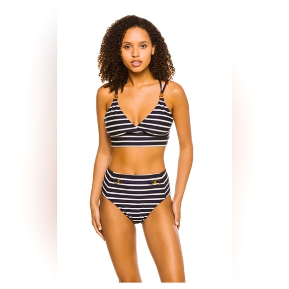 La Blanca Other - La Blanca Navy Capri Stripe Belted Swimsuit